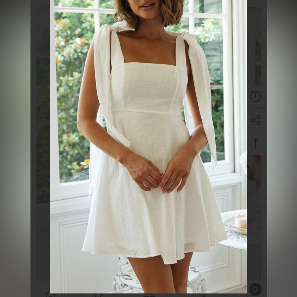 White Cotton Linen Tie Strap Babydoll Dress - Picture 4 of 14